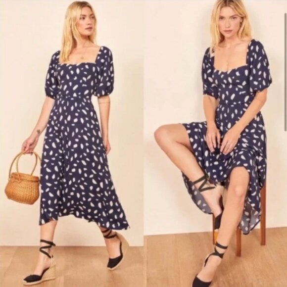 Reformation Zippy Midi Dress - Blue Splatter print - Picture 1 of 5